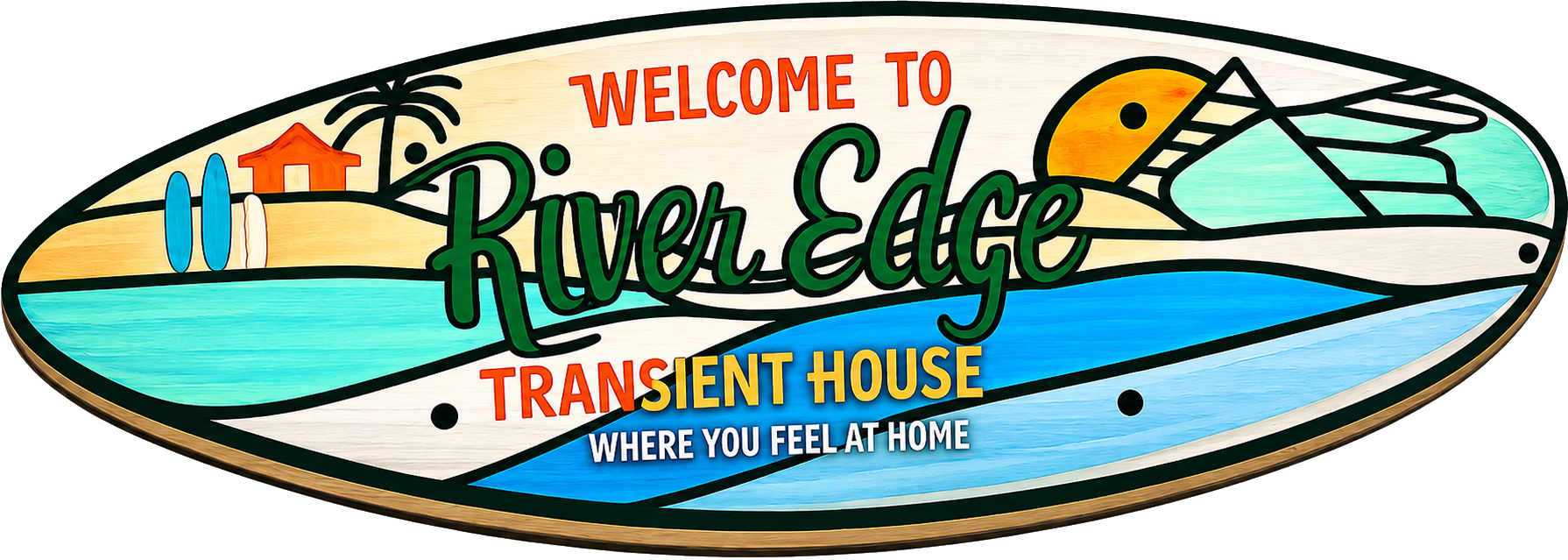 River Edge Transient House official surfboard logo